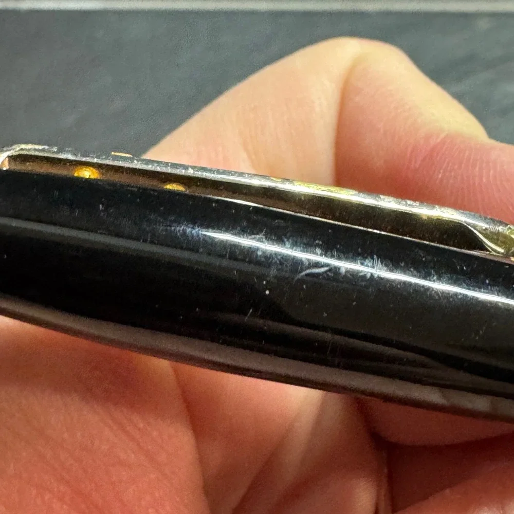 Vtg Antique Ballpoint pen, Black lacquer cap gold-plated, striped barrel 40s/50s